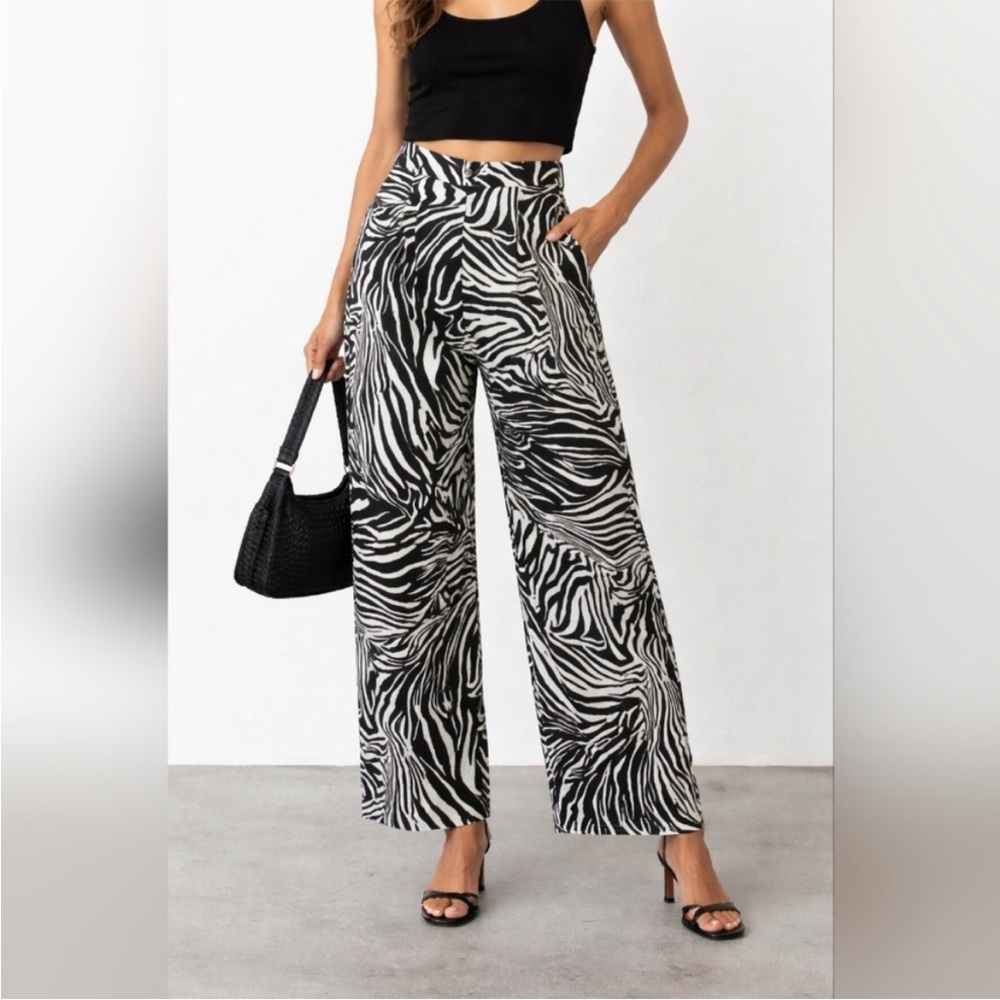 Anthropologie Corey Lynn Calter Black and White Zebra Print Wide Leg Pants Large
